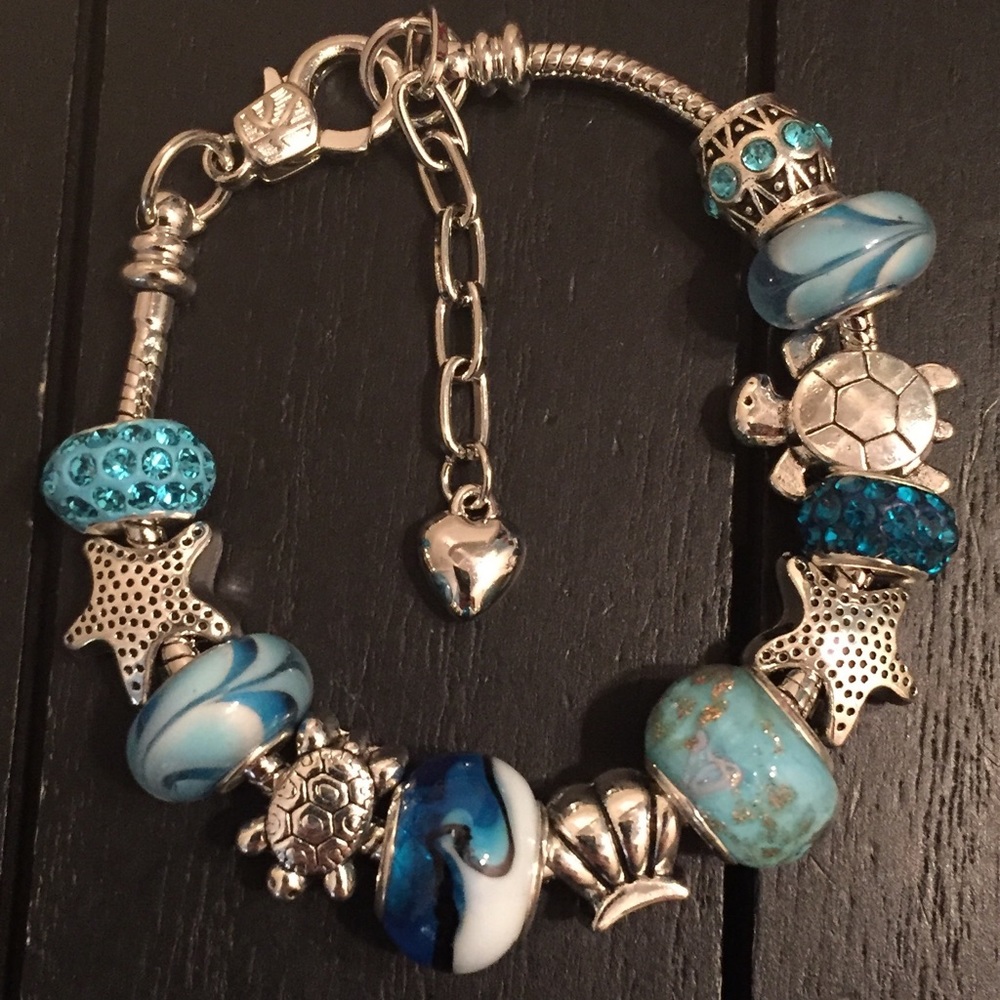 7” Silver Plated Charm Bracelet/Murano Glass Beads